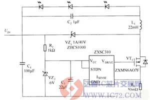 使用降压模式DC／DC转换器驱动LED的电路图