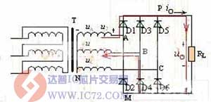 电阻负载三相桥式整流电路图