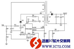 用反激式(FLYBACK)开关电源拓朴结构实现的适配器的电路图