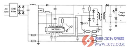 采用NCP1603设计的非同步工作模式AC/DC适配器电路图