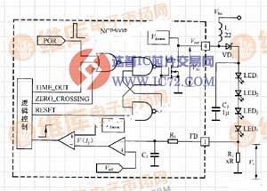 基于NCP5007的升压型LED的驱动电路工作原理图