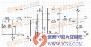 由CD4017、CD4011等组成的施工指示灯电路