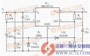MIC29152构成的延迟启动的稳压器电路