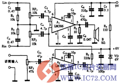 巧用LM386作卡拉OK消声器电路图