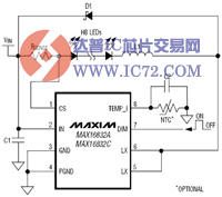 集成MOSFET和高边电流检测的LED驱动器—MAX16832A/MAX16832C
