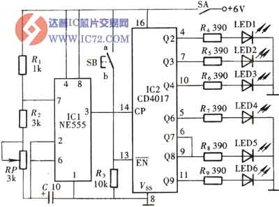 用CD4017组成反应能力测试仪电路图