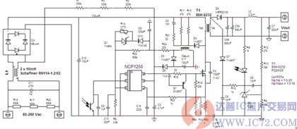 基于NCP1250的19 V/65 W适配器电路图 www.ic72.com