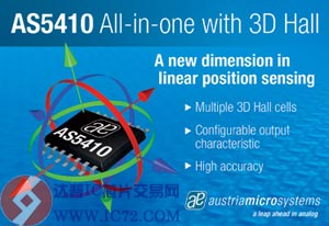 奥地利微电子3D霍尔传感器AS5410感应绝对位置 www.ic72.com