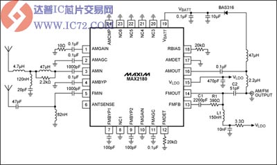 采用MAX2180的双天线解决方案应用原理图 www.ic72.com
