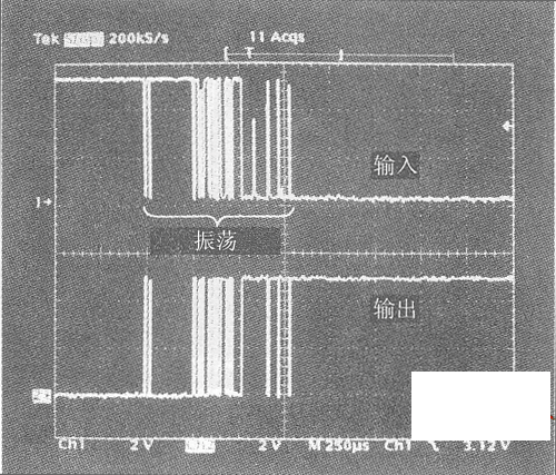 微型开关触点ON时的振荡示例图