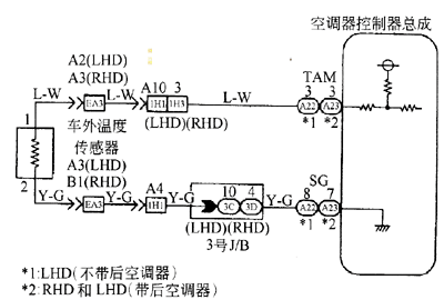 雷克萨斯LS400轿车车外温度传感器与ECU连接电路